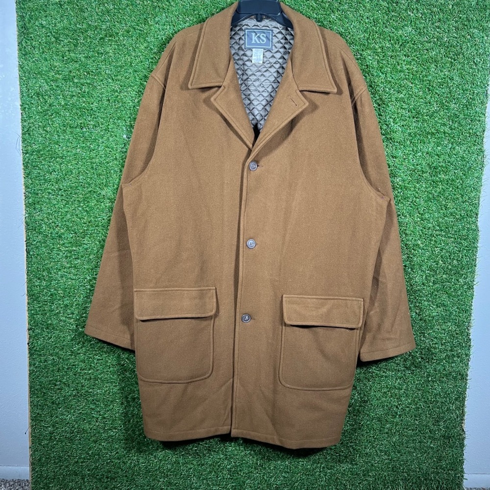 KS Brown Overcoat Quilted Lined Mens 3XL Oversized Long Coat Winter Jacket‎